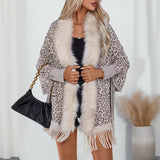 Leopard Faux Fur Poncho Cardigan
