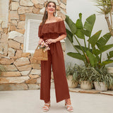 Women’s Lace-Up Cropped Top with Wide-Leg Pants | Stylish Two-Piece Set