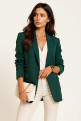 Women's Green Blazer with White Top and Cream Pants – Elegant Work Outfit
