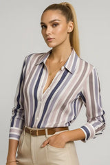 Striped button-up blouse with long sleeves – elegant women’s office wear