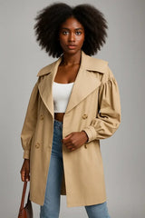 Stylish beige trench coat for women - lightweight double-breasted outerwear for everyday chic look
