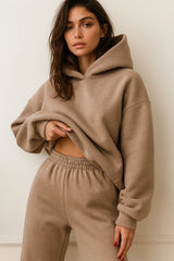 Oversized beige hoodie and jogger set – cozy casual women’s loungewear