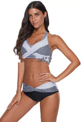 European And Beautiful Gathered Split Swimsuit-blackwhite-1