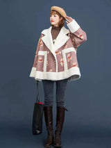 Winter Fleece-Lined Teddy Coat with Pockets-Brown-1