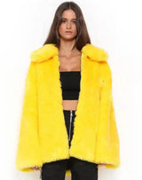 Bright Faux Fur Coat - Stylish Winter Essential-Yellow-1