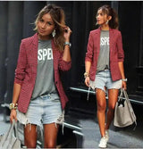Womens Casual Blazer and Denim Shorts Set-Red-1
