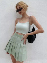 Sleeveless Crop Top & Pleated Mini Skirt Set-Green-1