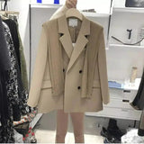 Women's Double-Breasted Blazer Dress-Khaki-1