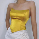 Satin Strapless Corset Top for Evening Wear-Yellow-1
