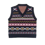 Patterned Knit Sleeveless Sweater Vest-Navy Blue-1