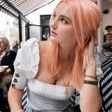 White Plaid Off-Shoulder Blouse – Elegant and Feminine-1