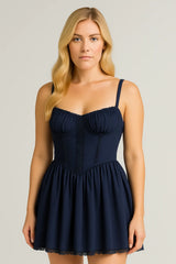 Vestido con tirantes de encaje Moda de verano con cordones Cintura delgada