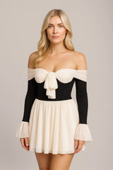 Vestido de mujer sin hombros a juego de color