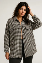 Chaqueta abotonada de tweed para mujer con bolsillos