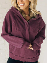 Half Zip Kangaroo Pocket Long Sleeve Hoodie-Deep Purple-13