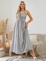 Bohemian Halter Maxi Dress - Women's Summer Striped Sleeveless Flowy Beach Dress