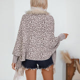 Leopard Faux Fur Poncho Cardigan