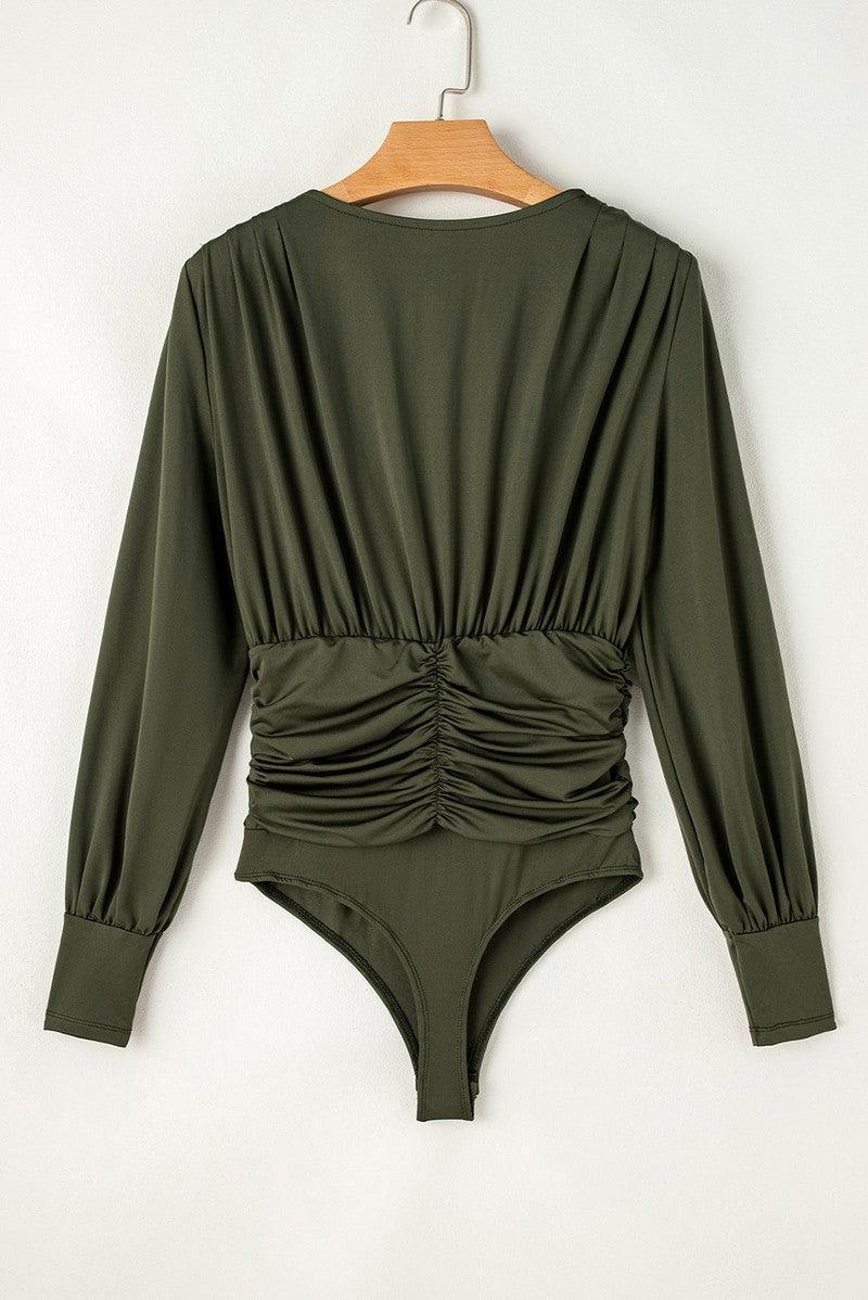 Ruched Surplice Long Sleeve Bodysuit-7