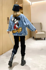 Oversized Cartoon-Embroidered Denim Jacket – Trendy and Playful-2