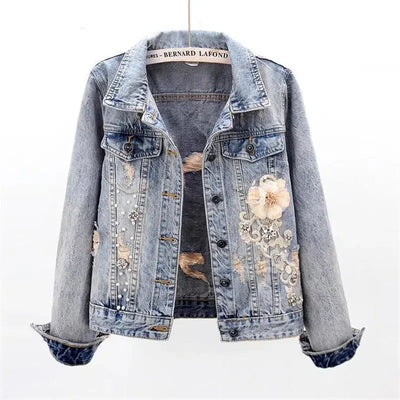 Vintage Floral Embroidered Denim Jacket – Elegant and Edgy