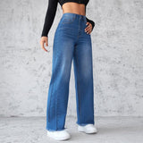 Fashion Straight Wide-leg Jeans Casual High-waist Non-elastic Womens Clothing-Blue-4