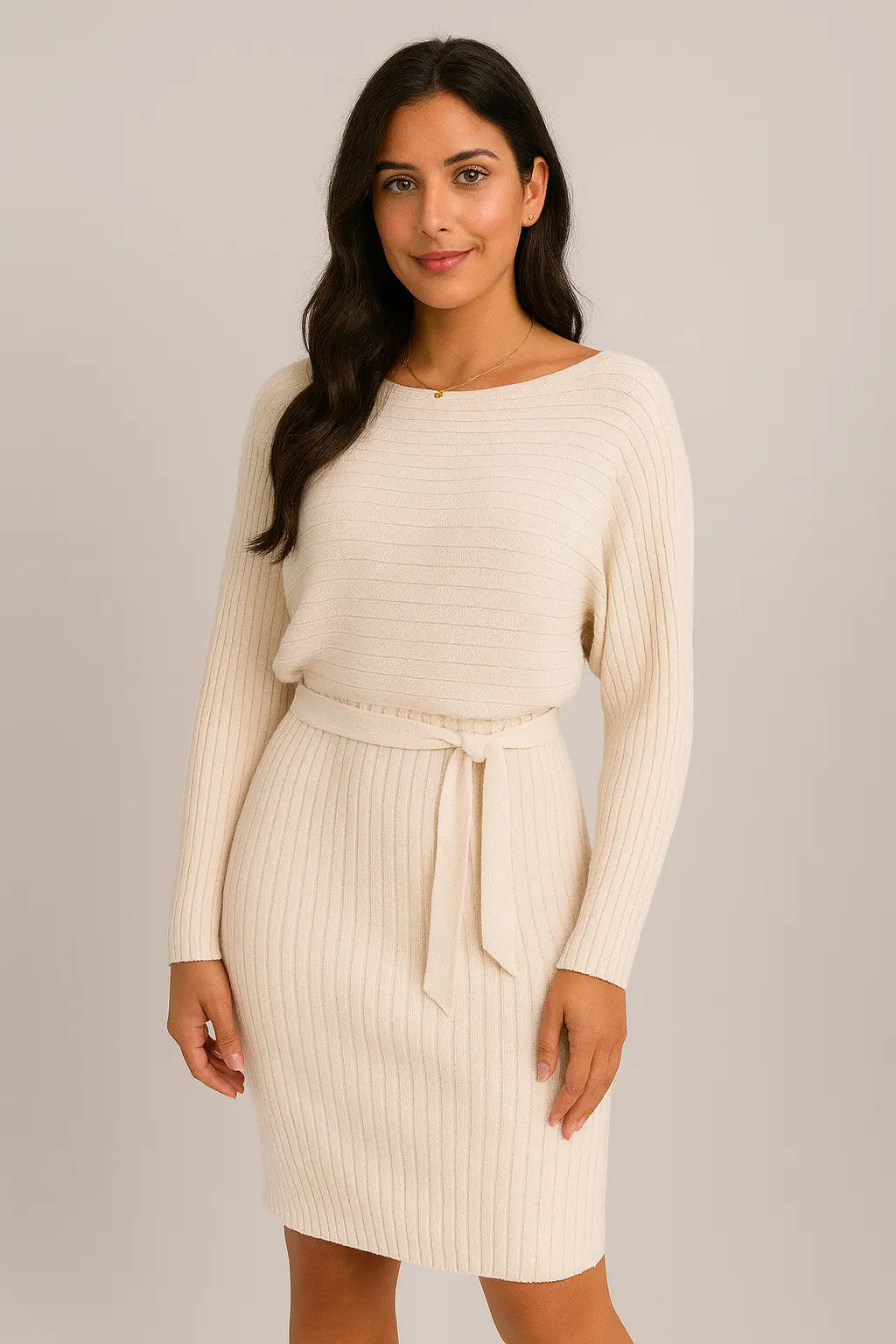 2pcs Traje de las mujeres de rayas sólidas de manga larga Top y falda tirantes apretados Moda Otoño Invierno Ropa Slim