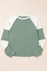 Color Block Round Neck Raglan Sleeve Top-4