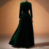 Velvet Pleated Long Sleeve Maxi Dress