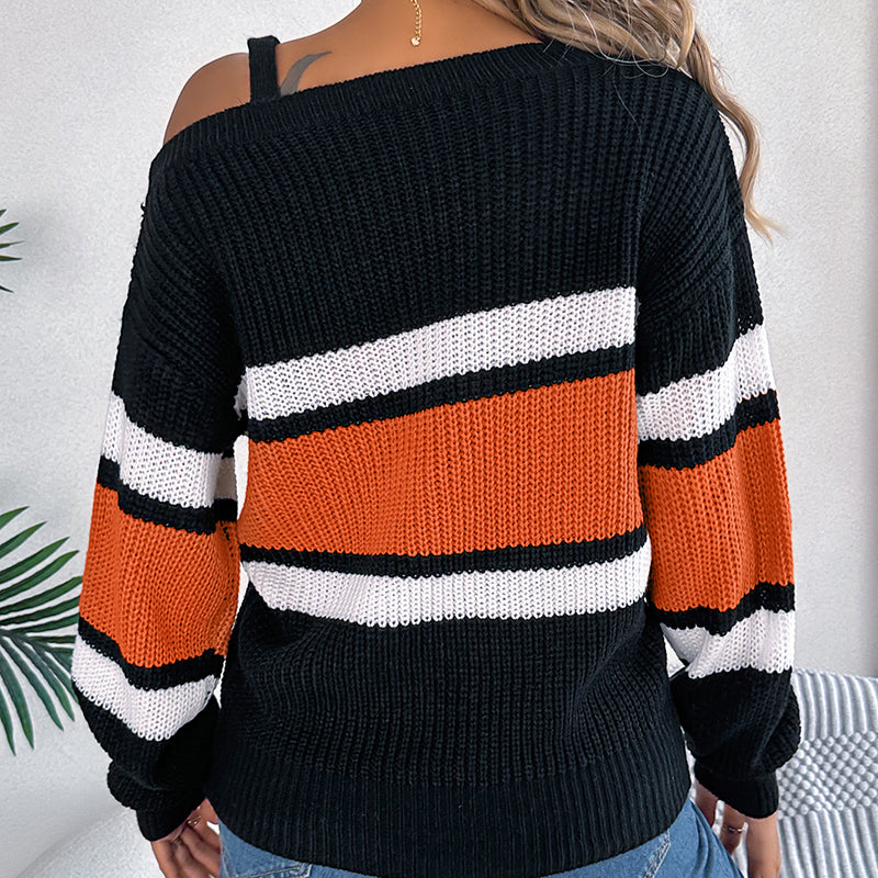 Colorblock Cold Shoulder Sweater