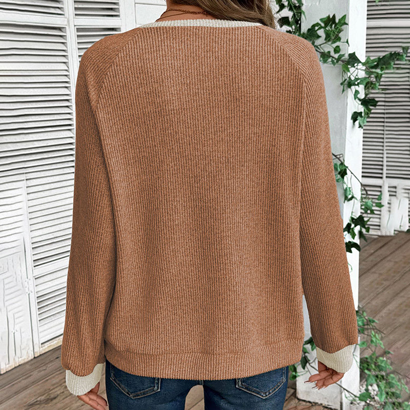 Color Block V-Neck Pullover