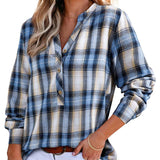 Plaid V-Neck Button Down Blouse