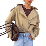 Women's Khaki Double Breasted Blazer Collar Coat