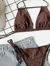 Halter Neck Ruched Bikini Set-3