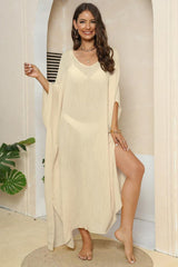 V-Neck Three-Quarter Sleeve Cover-Up-Light Yellow-19
