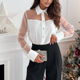 Sheer Mesh Long Sleeve Blouse