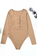 Ribbed Buttoned Long Sleeve Bodysuit-4