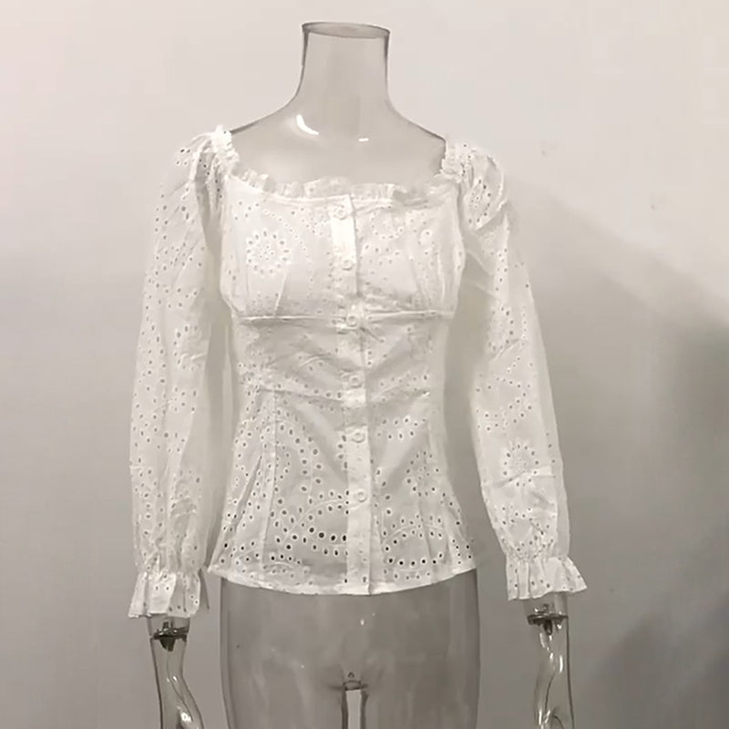 Square Neck Eyelet Lace Blouse