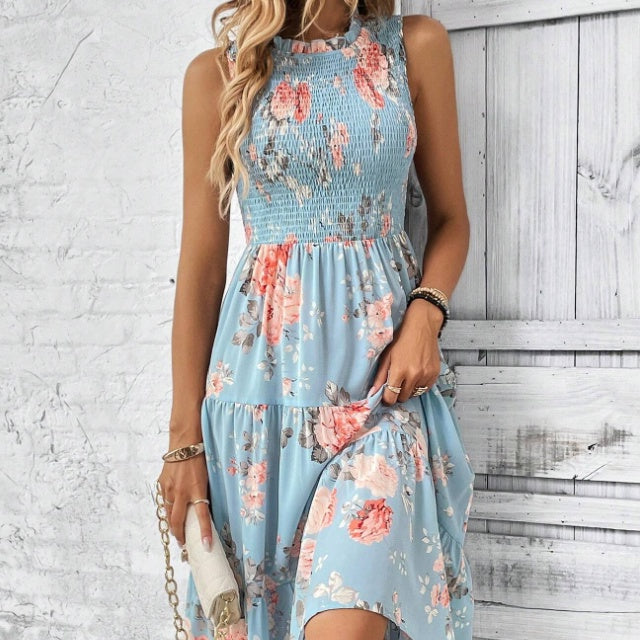Floral Print Layered Hem Maxi Dress for Women | Beach & Vacation Ready
