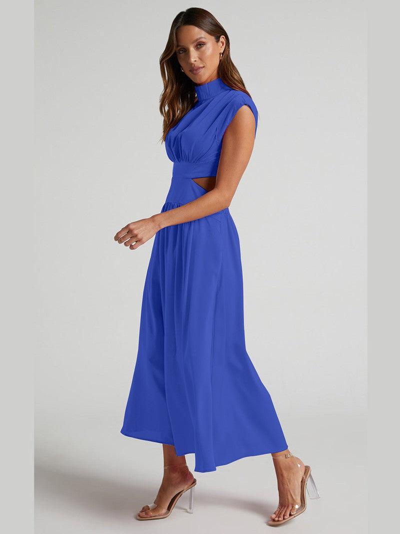 Cutout Mock Neck Sleeveless Ruched Dress-23