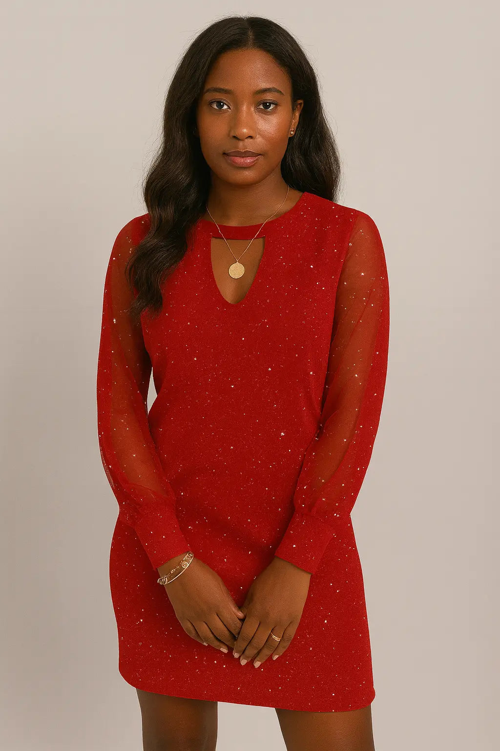 Vestido de manga larga con cuello en V Primavera y Otoño Nuevo Estilo Vestido de Encaje Empalme Para Ropa de Mujer