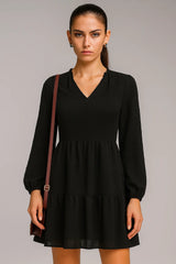 Vestido original de gasa de manga larga con cuello en V y línea A