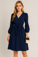 Otoño e Invierno Ropa de Mujer Europea y Americana Pequeño Vestido de Manga Larga con Cuello en V y Encaje