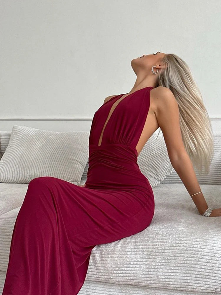 Red Halter Evening Gown Alma