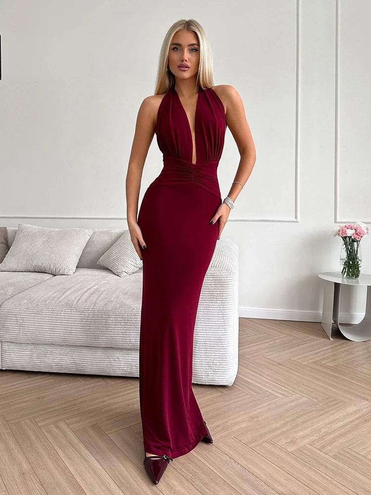 Red Halter Evening Gown Alma