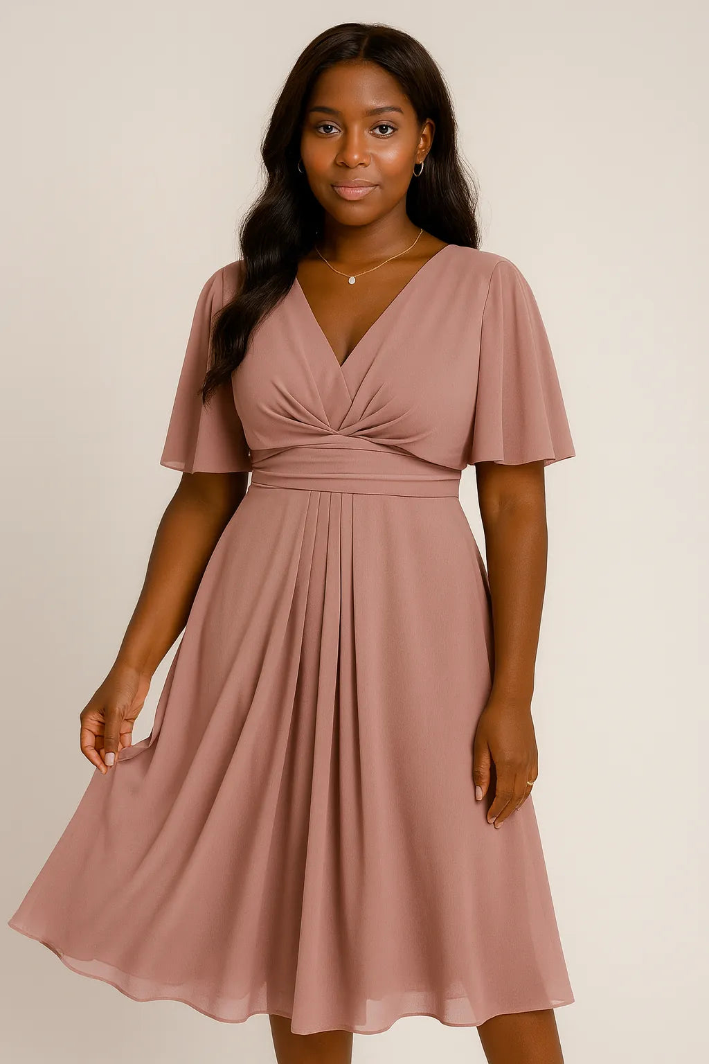 Moda Color Sólido Y Cuello En V Cintura Recorte Casual Grande