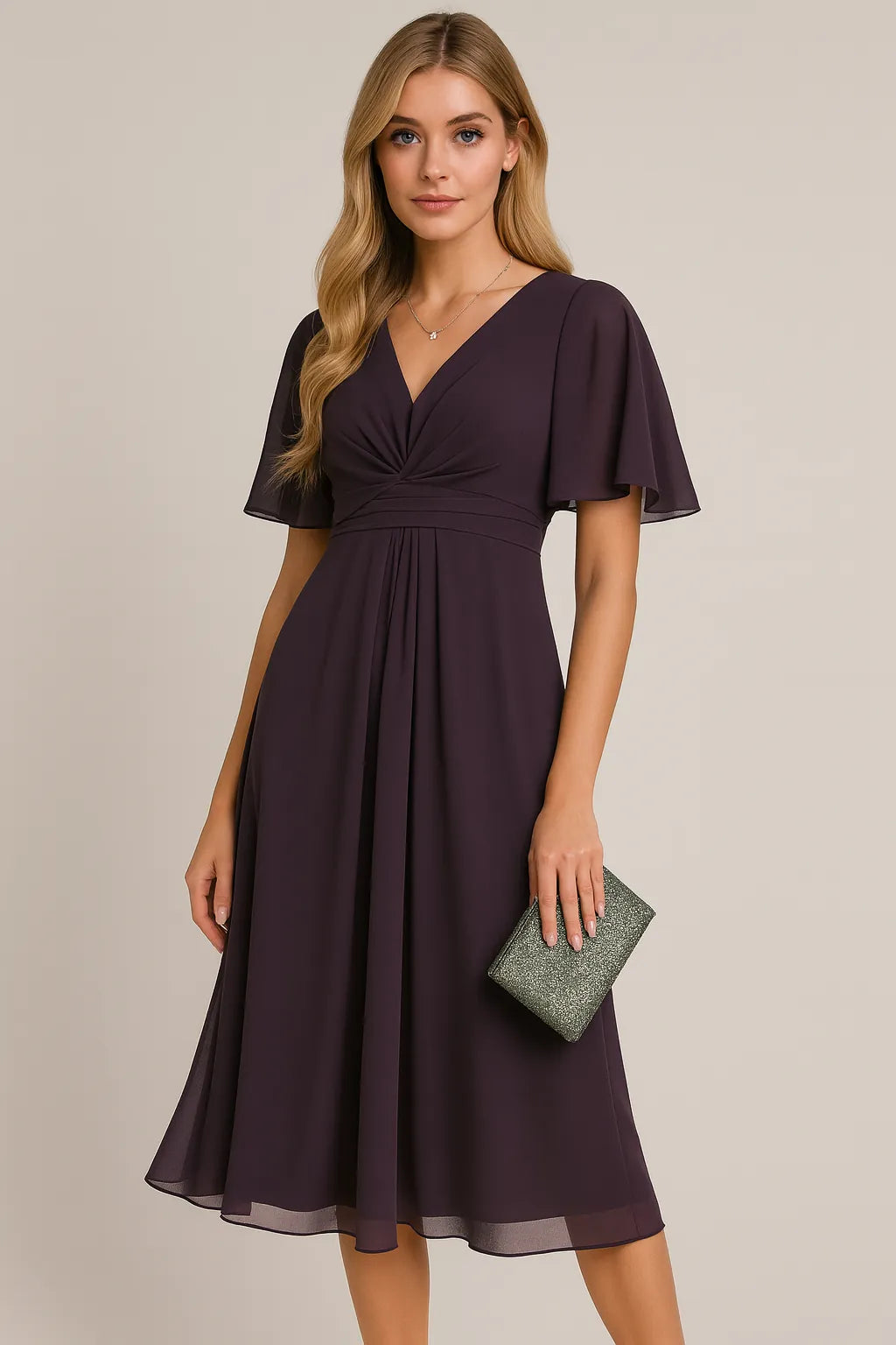 Moda Color Sólido Y Cuello En V Cintura Recorte Casual Grande