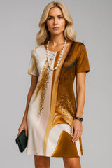 Vestidos Vintage Textured Print Manga Corta