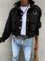 Cropped Vegan Leather Moto Jacket