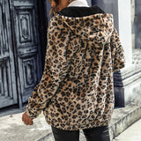 Fuzzy Leopard Zip-Up Hooded Jacket