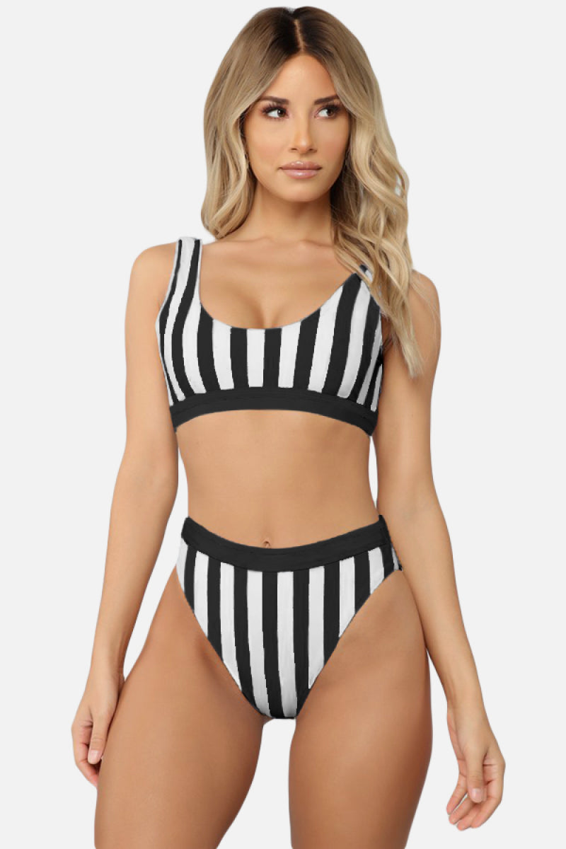 Striped Tank High Waist Bikini-8